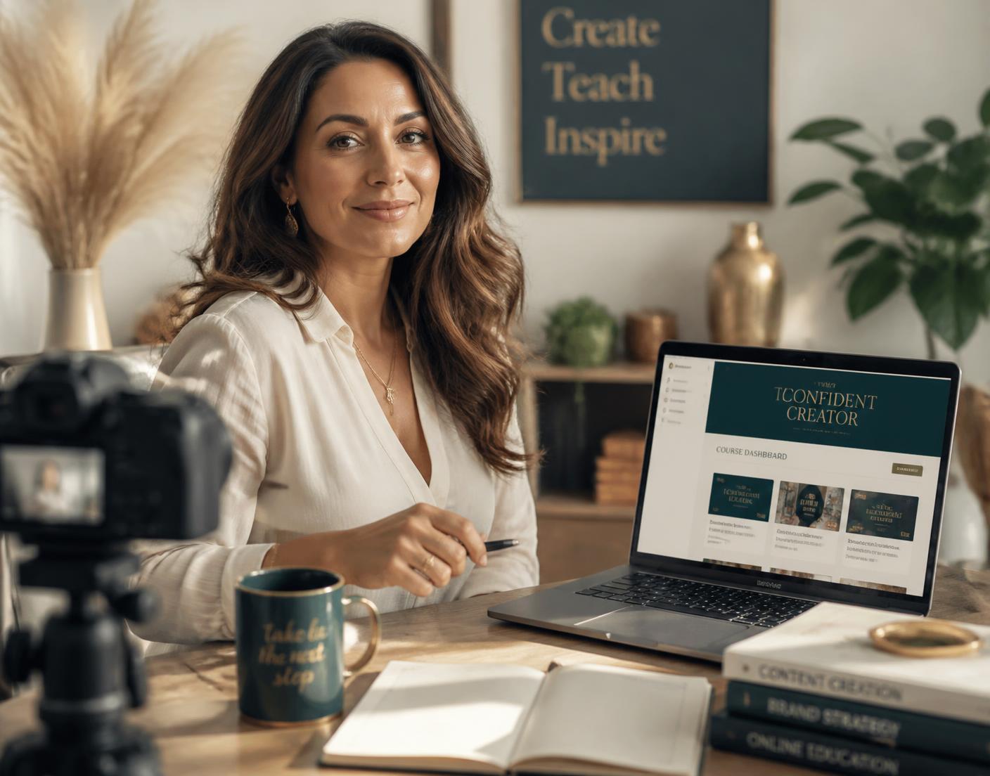 Creator filming an online course at her desk